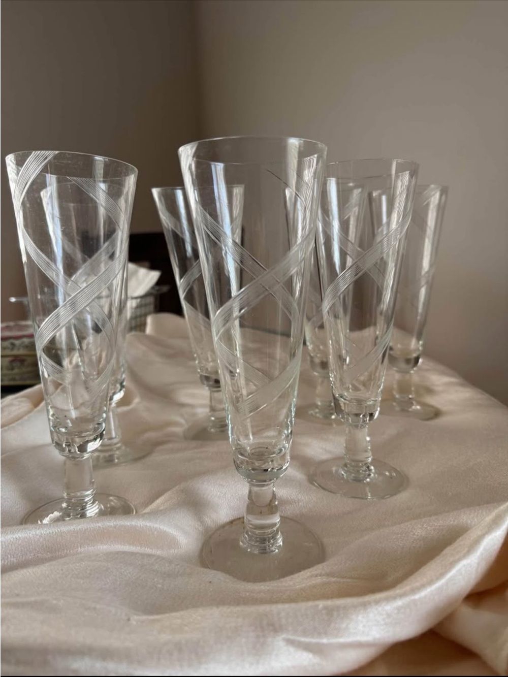 Etched Crystal Flute Glasses - Set of 6